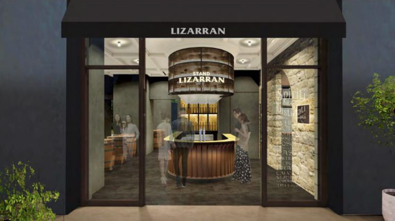 画像：LIZARRANの外観、カウンターで立ち飲みする人達